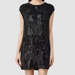 All Saints Mabli Hand Embellished Cocktail Dress Sz 0-6 Black Sequins